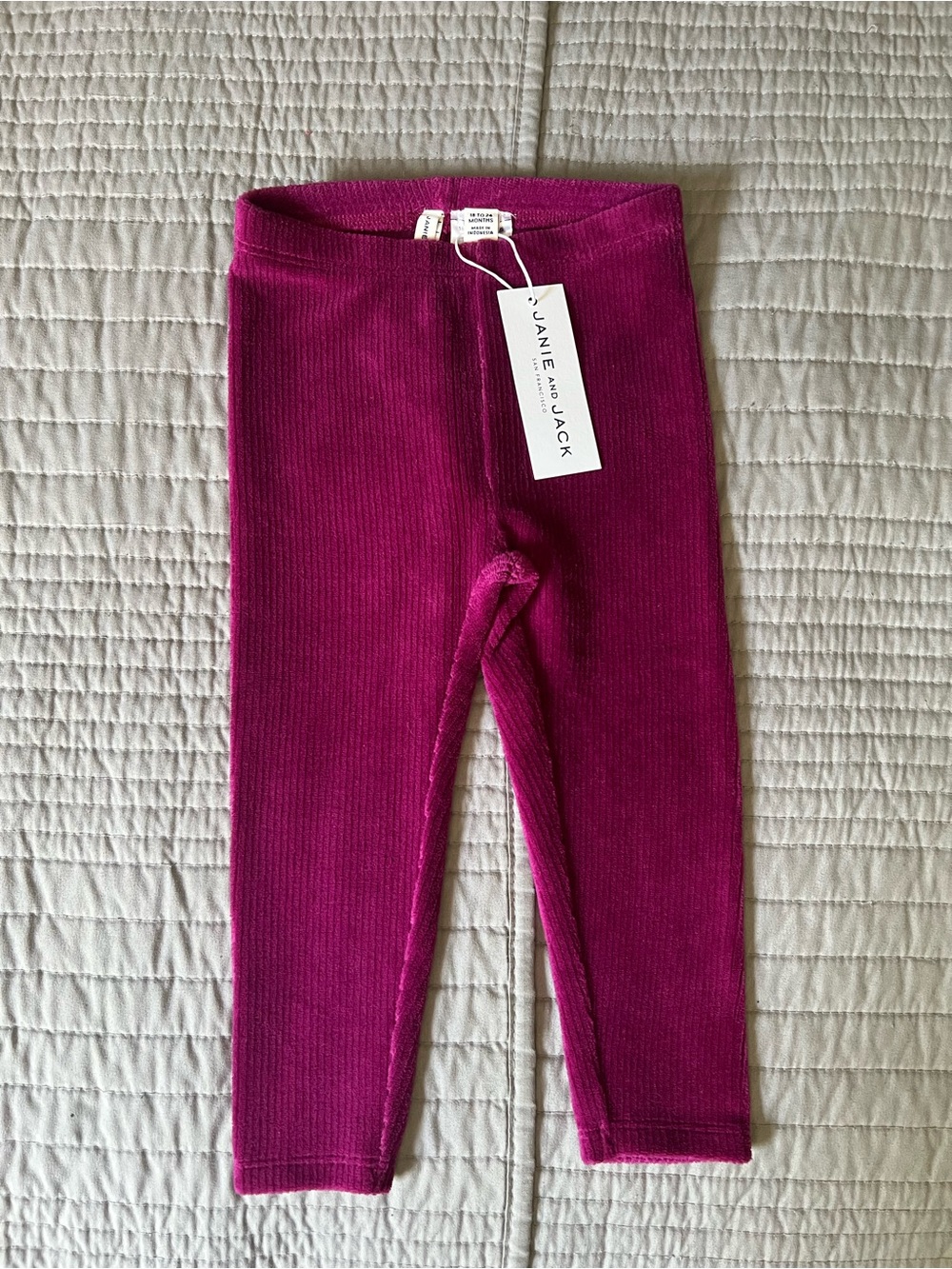 Janie and Jack Ribbed Velour Girls' Leggings 18-24m